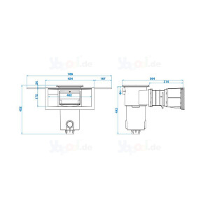 Set BWT High-Level Skimmer SL119-M-MR 4x Einlaufdüse +Bodenablauf Color hellgrau
