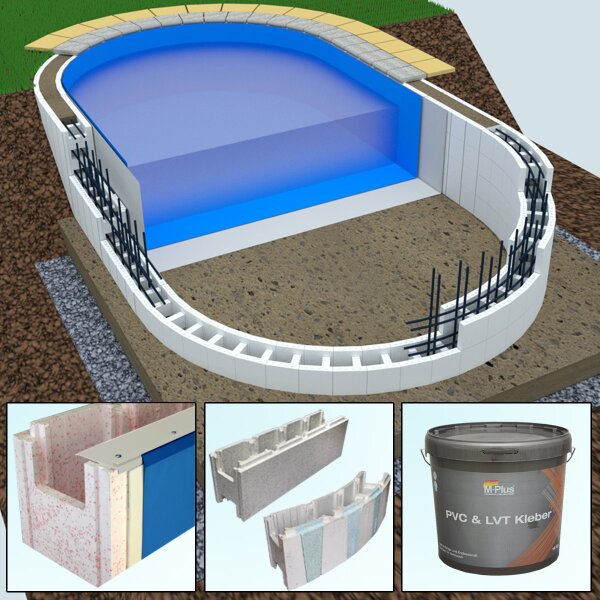 Yapool Stone PS40 / PS25 Oval pool Styrofoam  10,0 x 5,0 x 1,5 m