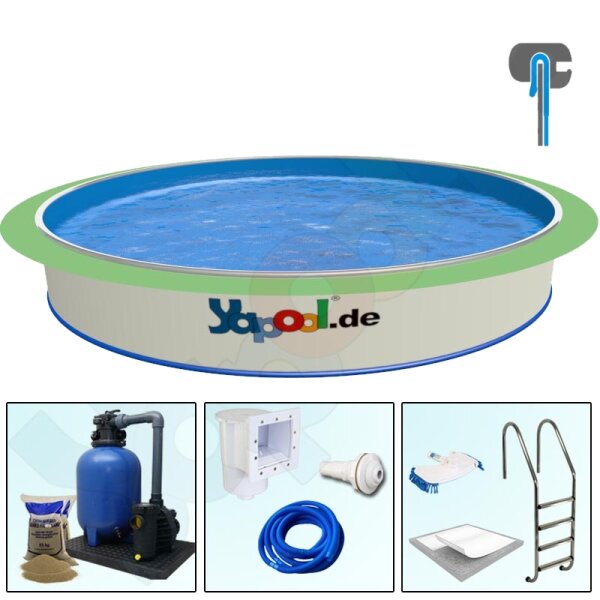Premium Pool Paket A Rundbecken Rundpool FUN 6,0 m x 1,5 m Folie 0,8 mm blau Alu