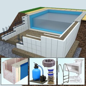 Paket Yapool Stone Classic PS25 Pool Rechteckbecken 3,0 x...