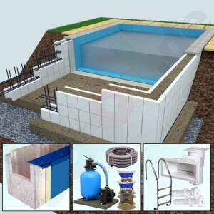 Paket Yapool Stone Classic PS25 Pool Rechteckbecken 3,5 x...